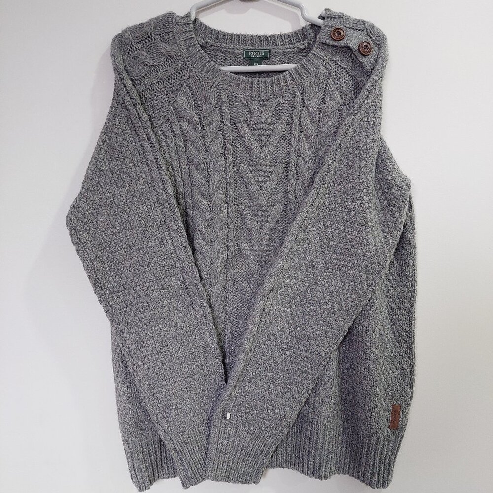 Roots Canada Men's L Melange Charcoal Gray Chunky Wool Blended Sweater